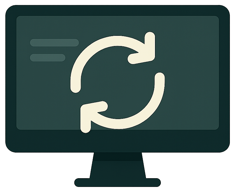 Icône de mise à jour sur un écran d'ordinateur, symbolisant le refresh et l'amélioration continue.