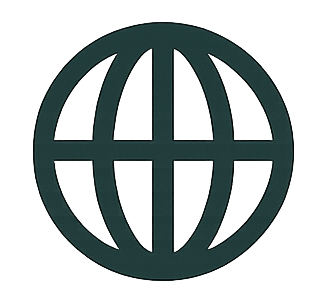 Icône représentant un globe terrestre, symbolisant la présence en ligne et le développement web.