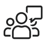 Icône représentant des personnes en discussion, symbolisant la collaboration et le partage d'idées.