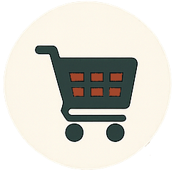 Icône d'un panier d'achat sur fond circulaire, symbolisant le commerce en ligne.