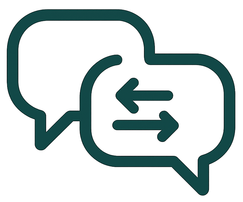 Icônes de bulles de dialogue symbolisant la communication et l'échange d'idées.