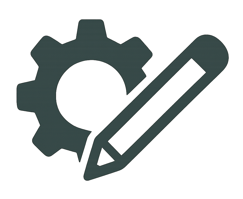 Icône représentant une roue dentée et un crayon, symbolisant le développement web et la création de sites.