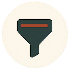 Icône de filtre sur fond circulaire, symbolisant la sélection ou le tri d'informations.