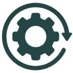 Icône de rouage avec flèche circulaire, symbolisant l'optimisation et la mise à jour des processus.