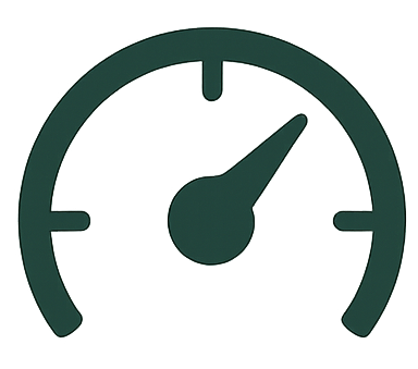 Icône d'un manomètre représentant la performance et la vitesse d'un site web.