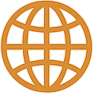 Icône globe orange représentant le web, symbolisant les services de développement de sites WordPress et WooCommerce.
