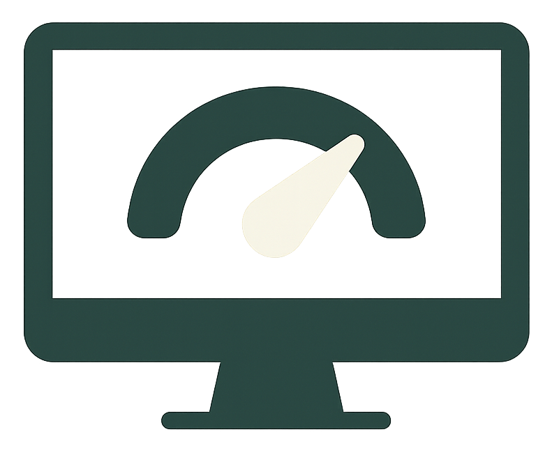 Icône représentant un écran d'ordinateur avec un indicateur de performance.