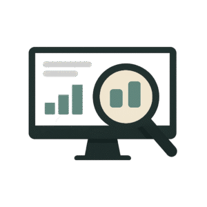 Illustration d'un écran d'ordinateur avec un graphique et une loupe, symbolisant l'analyse de données.