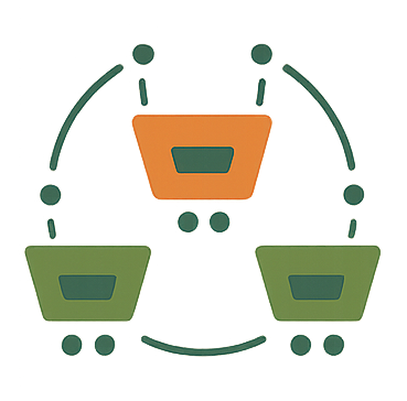 Icônes de paniers d'achat stylisés symbolisant le commerce électronique et l'achat en ligne.