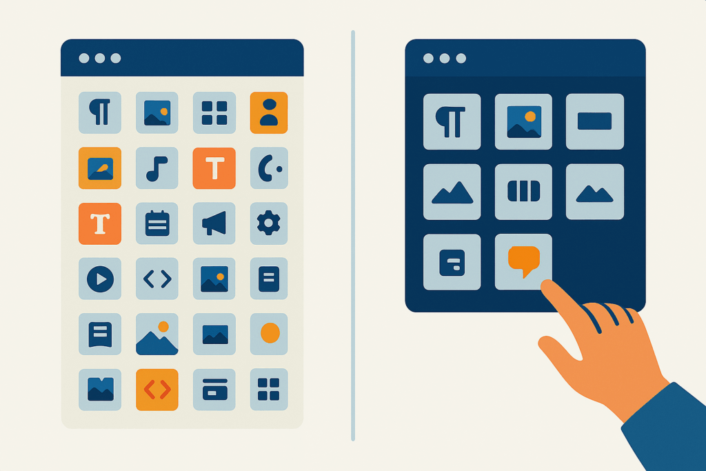 Icônes d'interface utilisateur sur fond clair, représentant des fonctionnalités variées pour le développement web.