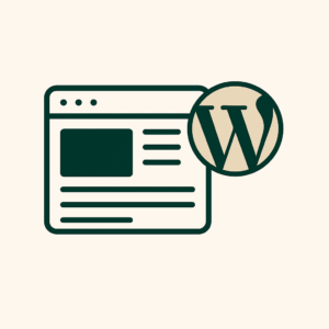 Icône représentant un site web avec le logo de WordPress, symbolisant le développement WordPress par Matthieu Demeillat.