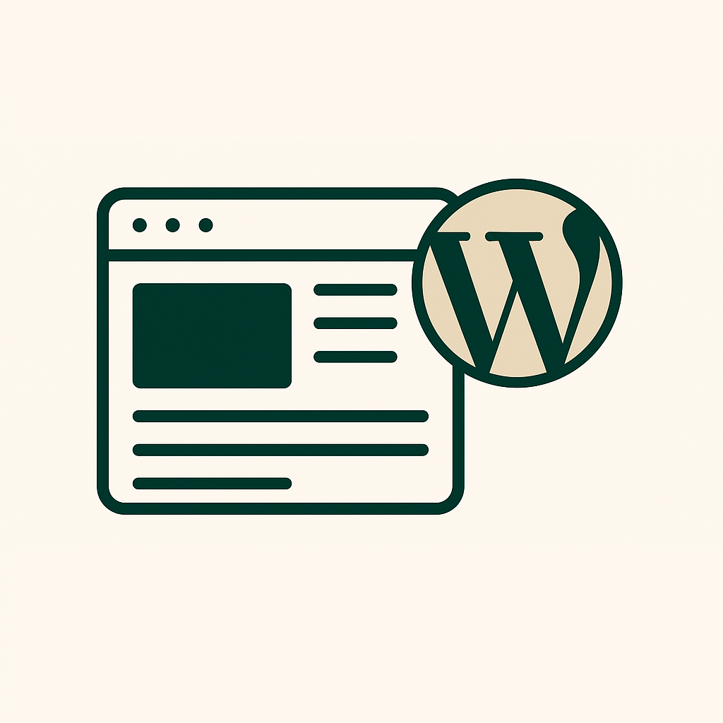 Icône représentant un site web avec le logo de WordPress, symbolisant le développement WordPress par Matthieu Demeillat.