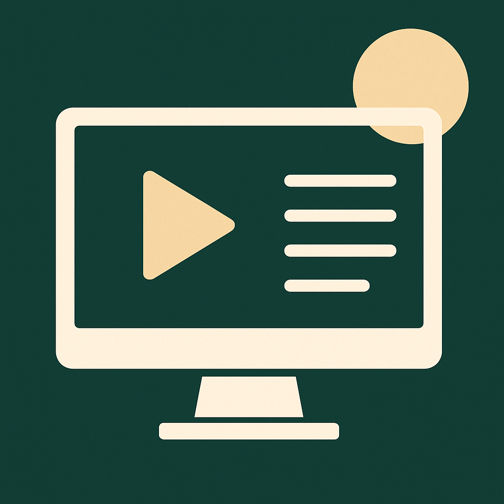 Ordinateur affichant un lecteur vidéo avec un bouton de lecture et des éléments de texte à l'écran.