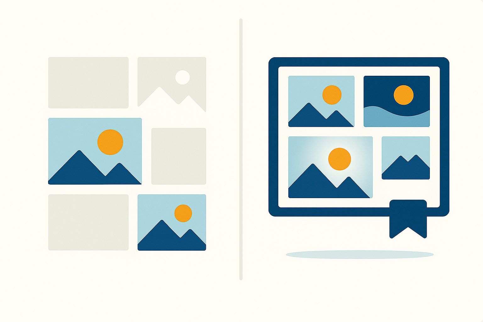 Icônes représentant des images et une galerie, symbolisant le design web moderne et l'affichage photographique.