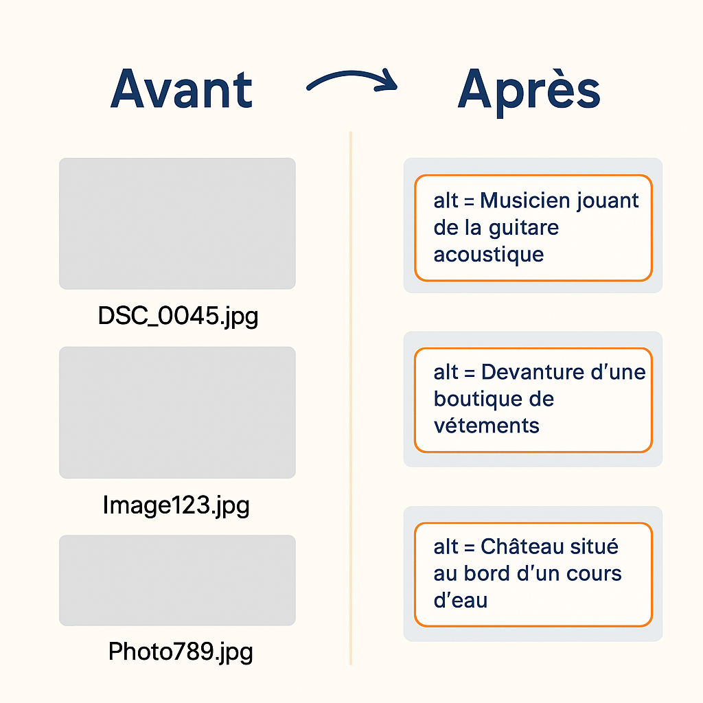 Démonstration de génération de balises alt pour améliorer l'accessibilité des images sur un site web.