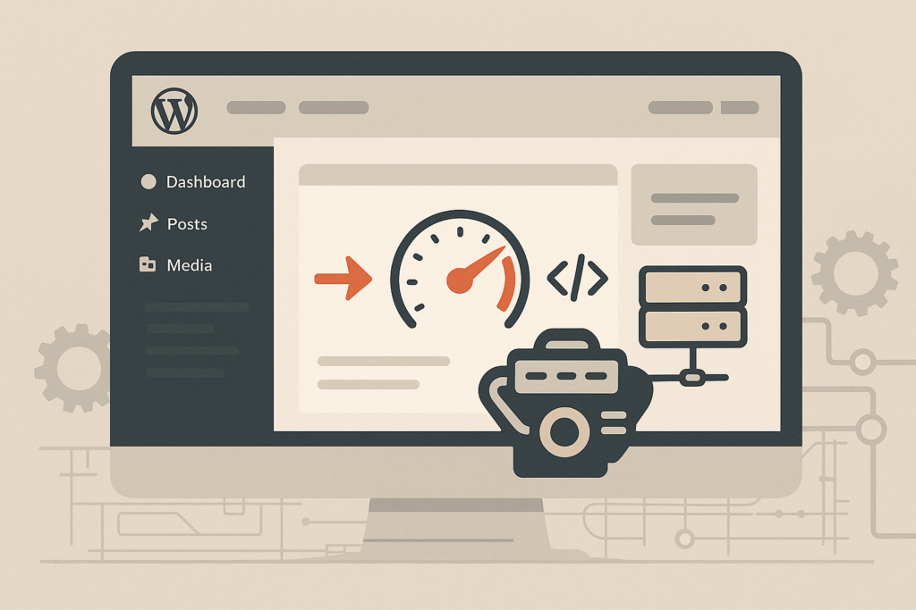 Interface de WordPress montrant des métriques de performance et d'optimisation pour un site web.