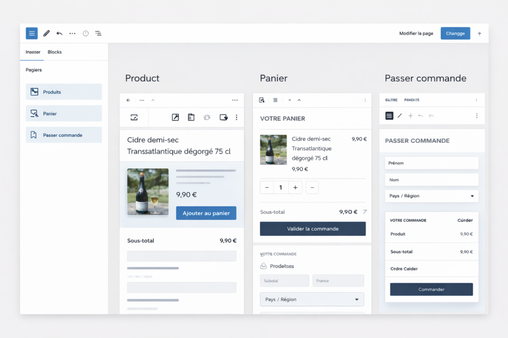 Le Full Site Editing permet de structurer les pages WooCommerce directement via des blocs.