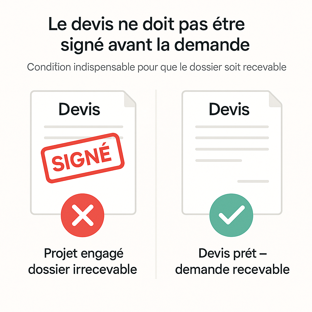 Image illustrant les conditions de recevabilité d'un devis, avec un devis signé à gauche et un devis prêt à droite.