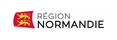 Logo de la Région Normandie, comportant un blason aux lions et le texte "RÉGION NORMANDIE".