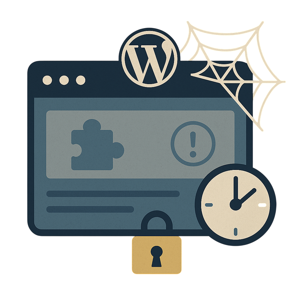 Écran d'ordinateur illustrant des éléments liés à WordPress, sécurité et gestion de temps.
