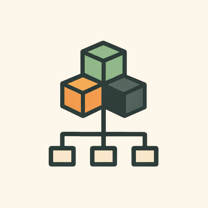 Icône représentant une structure de blocs connectés, symbolisant l'organisation ou la hiérarchie d'information.