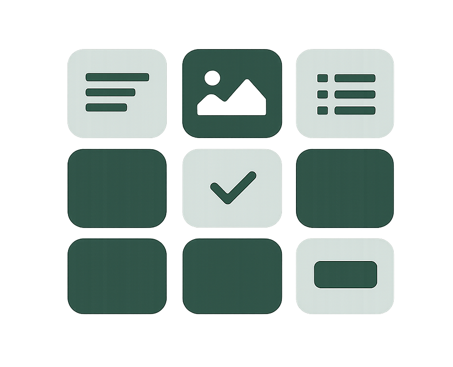 Illustration d’une bibliothèque de blocs WordPress organisée et cohérente.