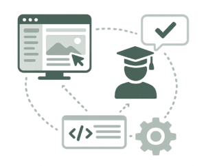 Icône représentant un accompagnement et une formation à la prise en main d’un site WordPress, symbolisant l’autonomie de l’utilisateur