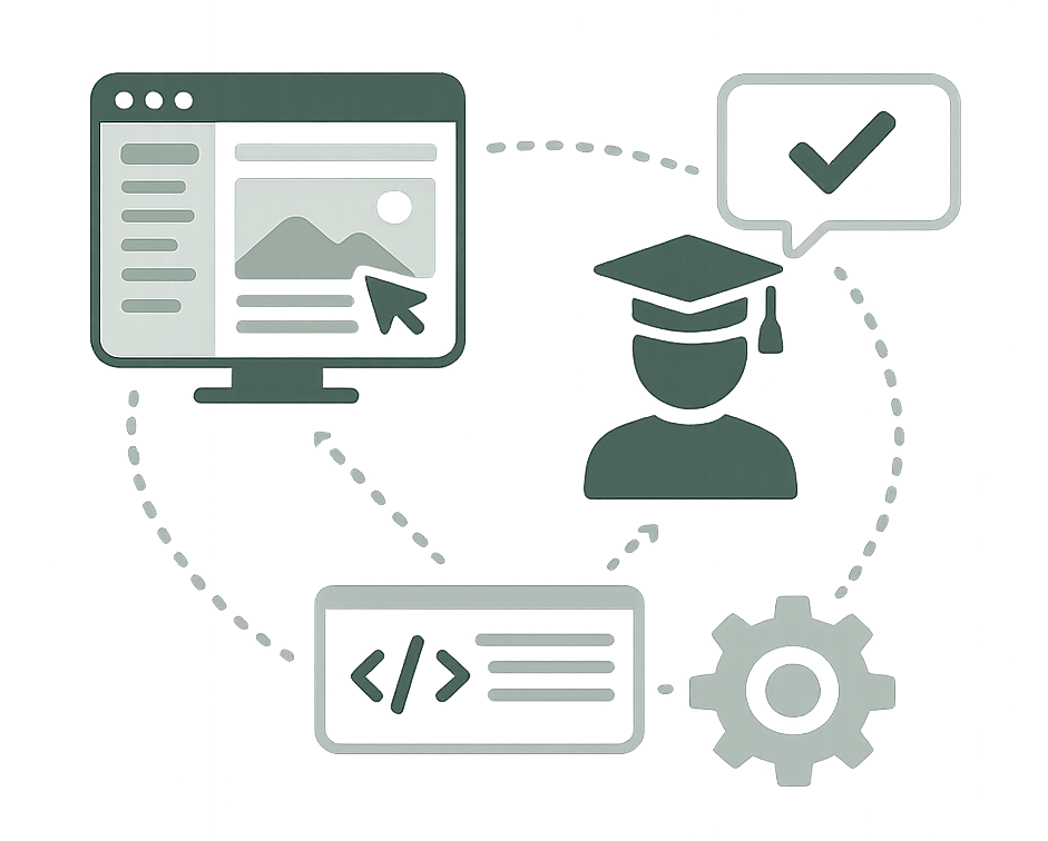 Icône représentant un accompagnement et une formation à la prise en main d’un site WordPress, symbolisant l’autonomie de l’utilisateur