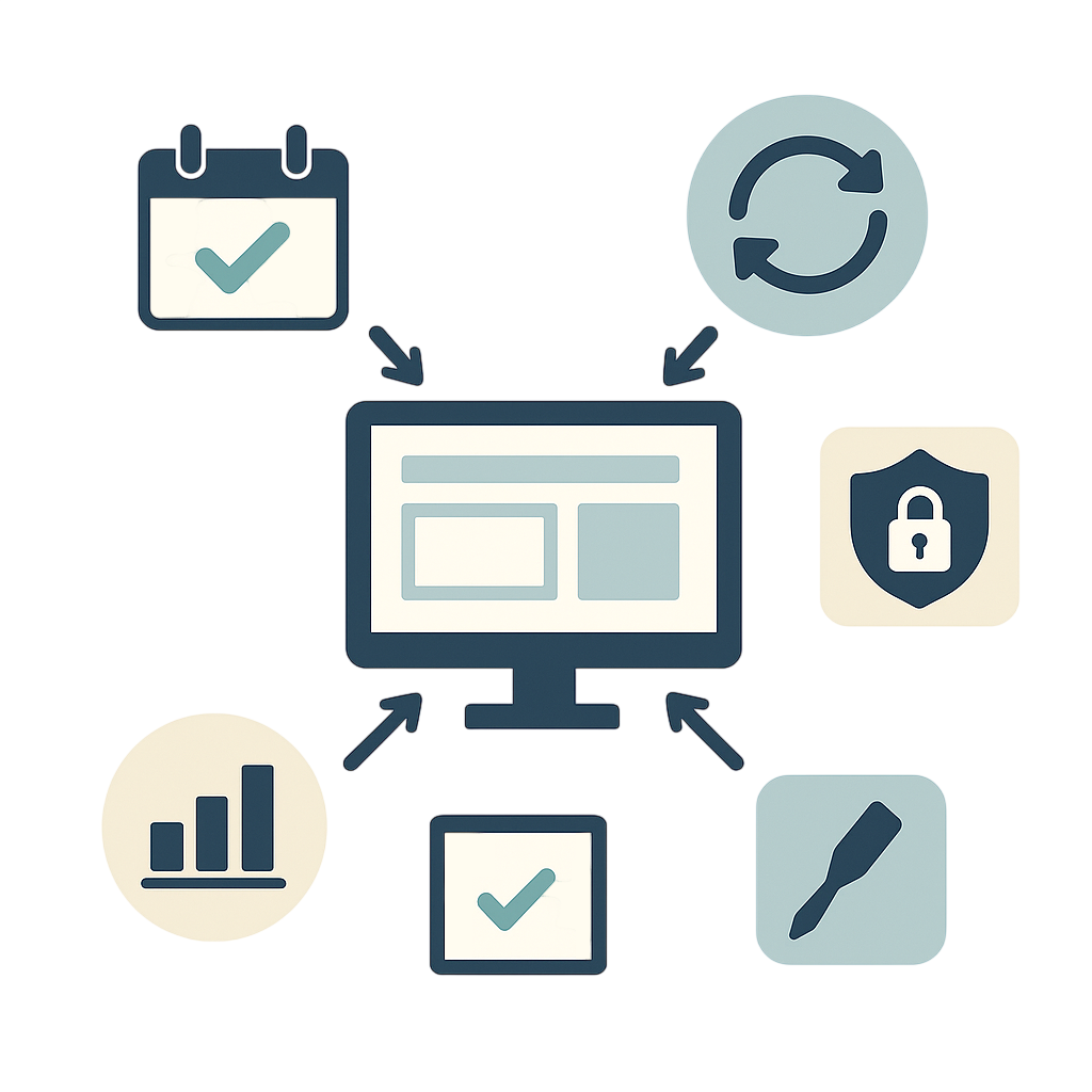 Icône illustrant la gestion de sites web : design, performance, sécurité, accessibilité et SEO.