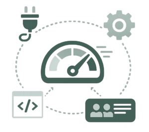 Icône représentant la performance web, illustrant vitesses, sécurité et conception optimisée pour le développement de sites.