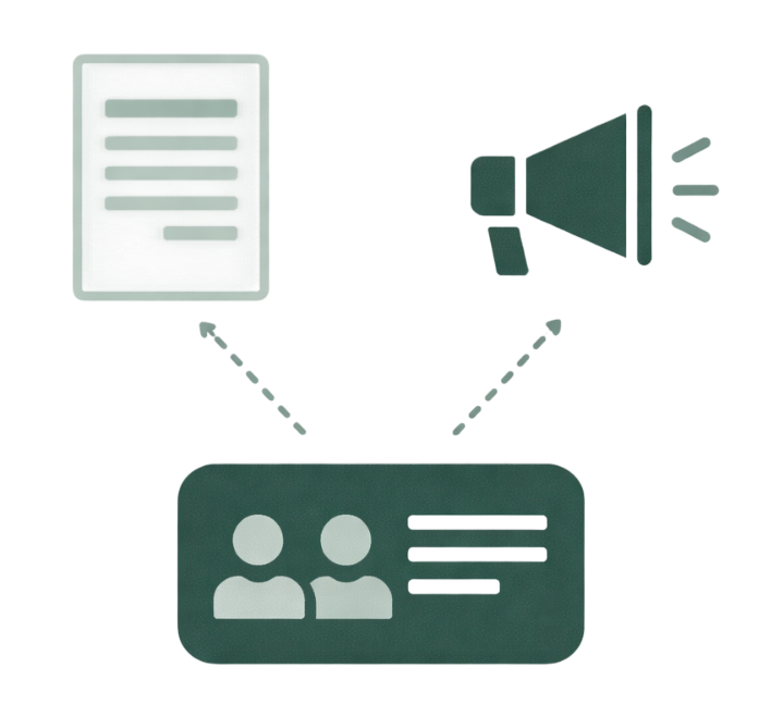 Illustration représentant des blocs de contenu adaptés aux usages du site : rédaction, mise en avant et présentation d’informations.