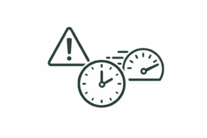 Icône représentant des horloges et un panneau d'avertissement, symbolisant la rapidité et la performance.