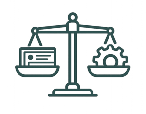 Icône représentant une balance symbolisant l'équilibre entre le design et la technologie dans le développement web.