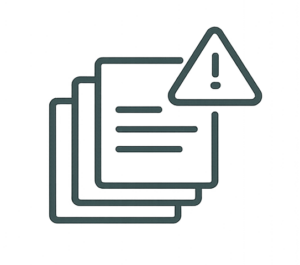Icône signalant un problème avec des documents ou des fichiers.