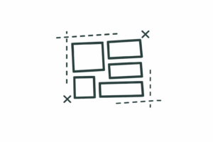 Schéma de mise en page avec des rectangles et des lignes de construction.