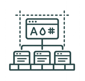 Icône représentant le développement web avec des éléments de codage et de conception de sites.