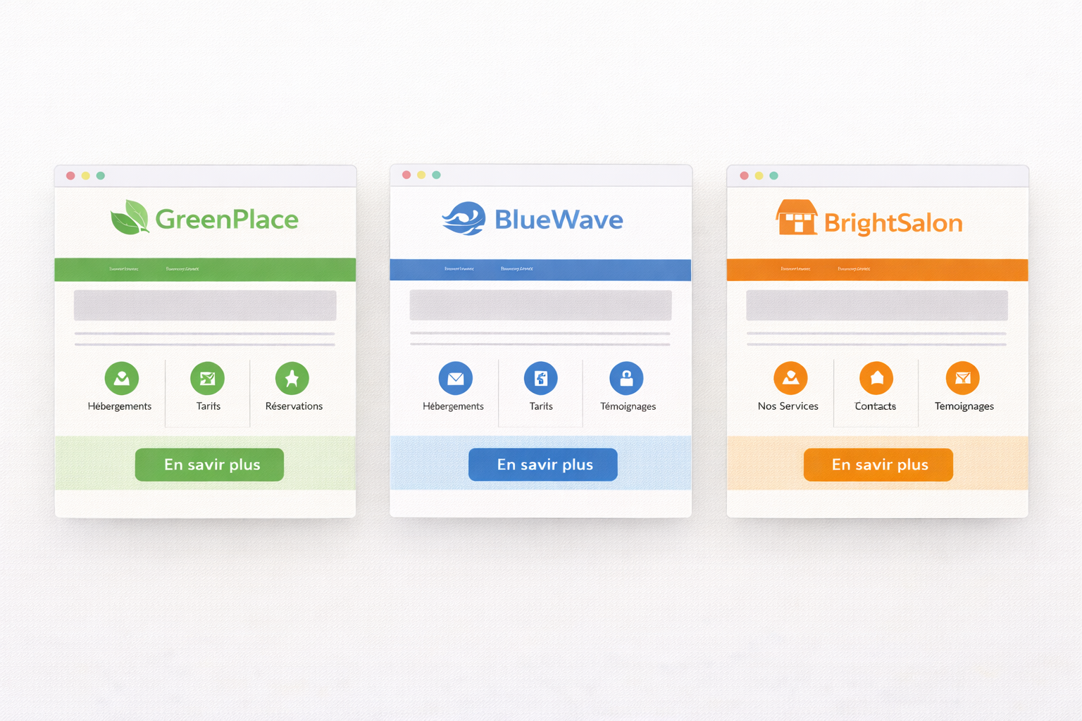 Illustration montrant plusieurs sites WordPress construits sur une même structure, avec des variations de couleurs, de typographie et d’identité visuelle