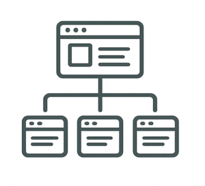 Illustration d'une structure de site web avec un écran principal et plusieurs sous-pages.