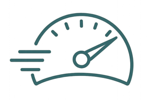 Icône d'un compteur de vitesse, symbolisant la rapidité et la performance.