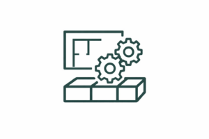 Icône représentant un plan avec des rouages, symbolisant le développement et la conception de sites web.