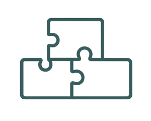 Icône de pièces de puzzle, symbolisant l'assemblage et la création de solutions.