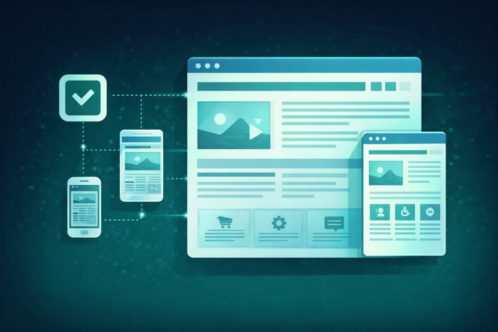 Illustration d’un site web clair, structuré et accessible sur différents appareils