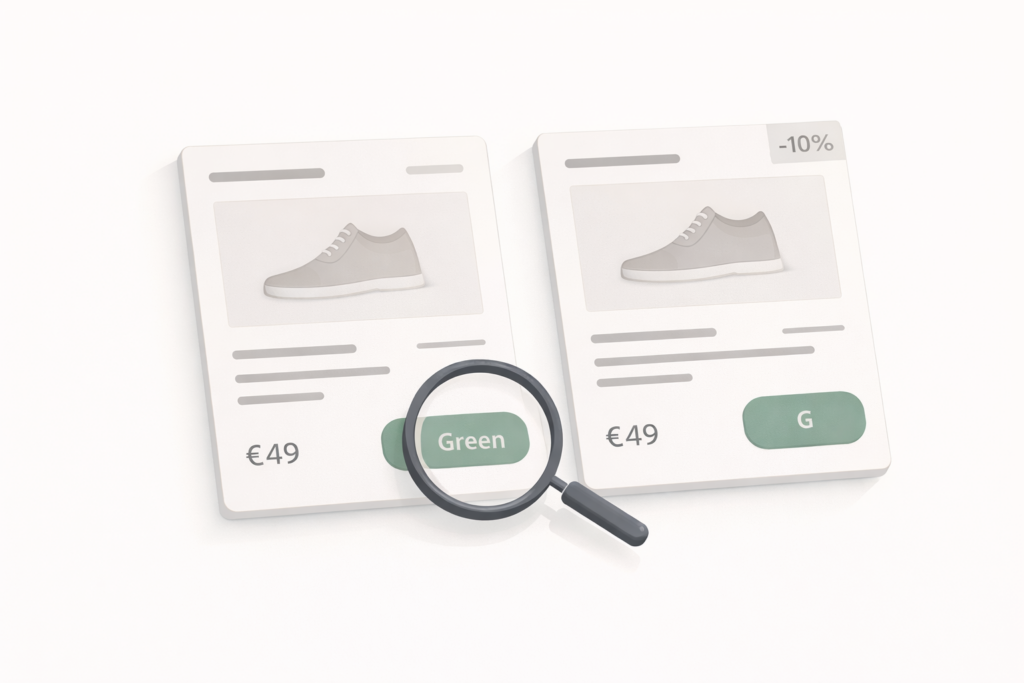 Deux fiches produits presque identiques avec une différence de variation mise en évidence
